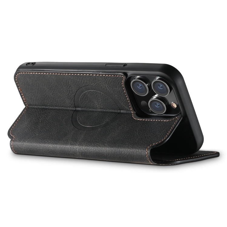 For iPhone 14 Pro Suteni J06 Retro Matte Litchi Texture Leather Magnetic Magsafe Phone Case(Black) - iPhone 14 Pro Cases by Suteni | Online Shopping South Africa | PMC Jewellery | Buy Now Pay Later Mobicred