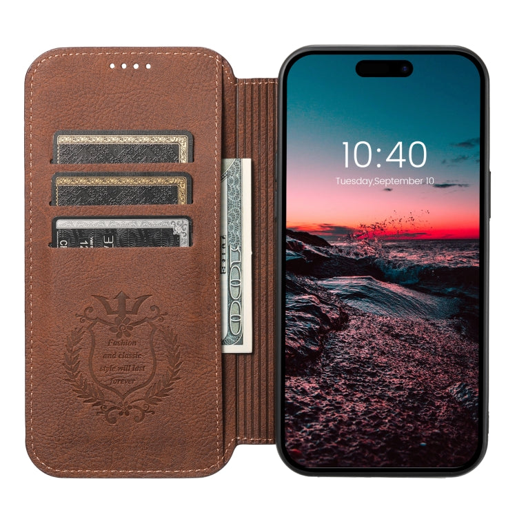 For iPhone 14 Pro Suteni J06 Retro Matte Litchi Texture Leather Magnetic Magsafe Phone Case(Brown) - iPhone 14 Pro Cases by Suteni | Online Shopping South Africa | PMC Jewellery | Buy Now Pay Later Mobicred