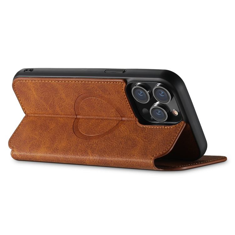 For iPhone 14 Pro Max Suteni J06 Retro Matte Litchi Texture Leather Magnetic Magsafe Phone Case(Khaki) - iPhone 14 Pro Max Cases by Suteni | Online Shopping South Africa | PMC Jewellery | Buy Now Pay Later Mobicred