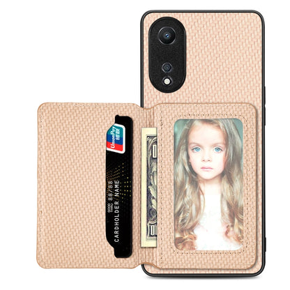 For OPPO A78 Carbon Fiber Magnetic Card Bag Phone Case(Khaki) - OPPO Cases by PMC Jewellery | Online Shopping South Africa | PMC Jewellery