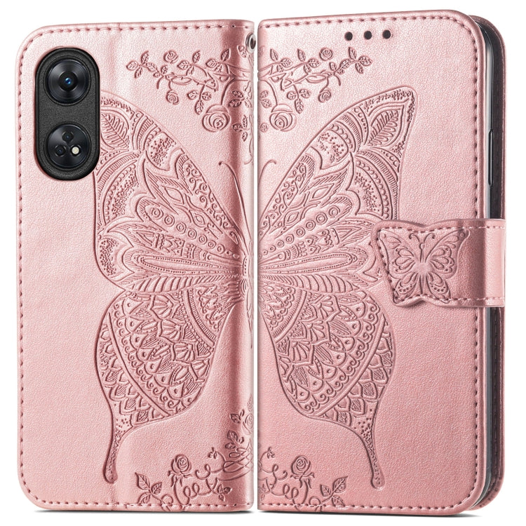 For OPPO Reno8 T 4G Butterfly Love Flower Embossed Leather Phone Case(Rose Gold) - OPPO Cases by PMC Jewellery | Online Shopping South Africa | PMC Jewellery | Buy Now Pay Later Mobicred