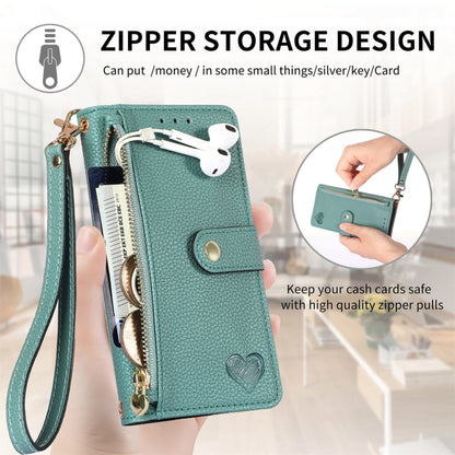 For iPhone 16 Pro Love Zipper Lanyard Leather Phone Case(Green) - iPhone 16 Pro Cases by PMC Jewellery | Online Shopping South Africa | PMC Jewellery | Buy Now Pay Later Mobicred