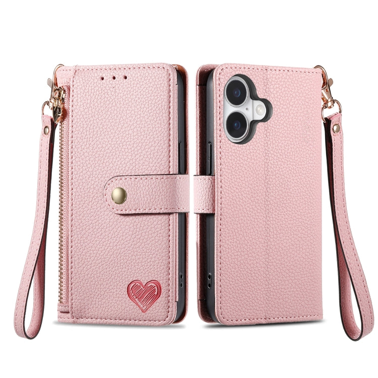 For iPhone 16 Pro Max Love Zipper Lanyard Leather Phone Case(Pink) - iPhone 16 Pro Max Cases by PMC Jewellery | Online Shopping South Africa | PMC Jewellery | Buy Now Pay Later Mobicred