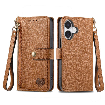 For iPhone 16 Pro Max Love Zipper Lanyard Leather Phone Case(Brown) - iPhone 16 Pro Max Cases by PMC Jewellery | Online Shopping South Africa | PMC Jewellery | Buy Now Pay Later Mobicred