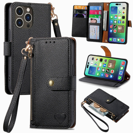 For iPhone 16 Pro Max Love Zipper Lanyard Leather Phone Case(Black) - iPhone 16 Pro Max Cases by PMC Jewellery | Online Shopping South Africa | PMC Jewellery | Buy Now Pay Later Mobicred