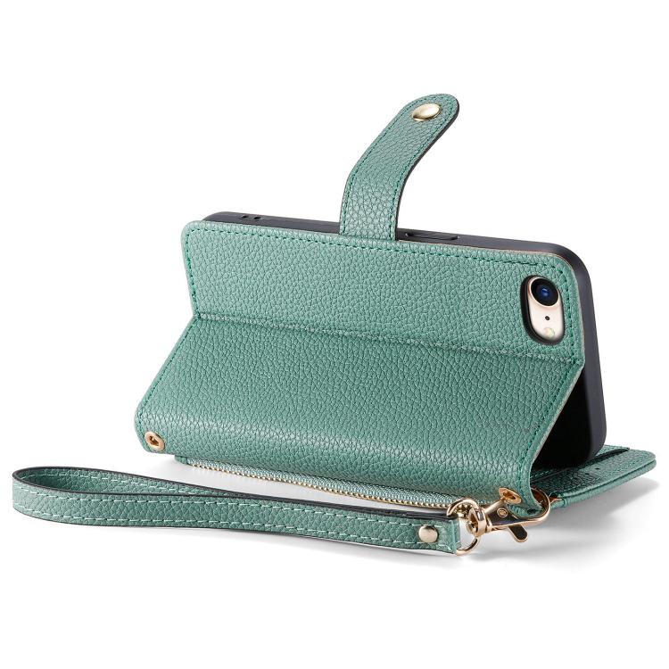 For iPhone 16e Love Zipper Lanyard Leather Phone Case(Green) - iPhone 16e Cases by PMC TechLife | Online Shopping South Africa | PMC TechLife | Buy Now Pay Later Mobicred
