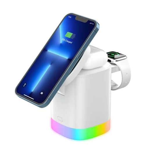 T15 3 in 1 Magnetic Magsafe Wireless Charger Folding Charging Stand For iPhone / iWatch / AirPods(White) - Wireless Charger by PMC Jewellery | Online Shopping South Africa | PMC Jewellery | Buy Now Pay Later Mobicred