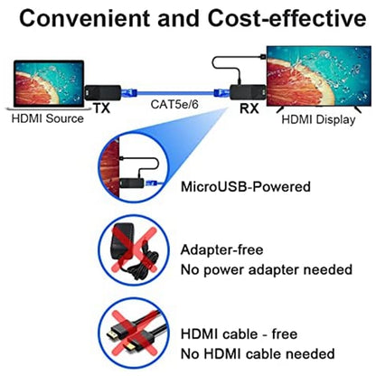 HDMI Extender 165ft Audio Video 1080P Over Cat5 Cat6 Ethernet Cable Transmit Lossless Signal HDMI Long Distance Extension Adapter - Adapter by PMC Jewellery | Online Shopping South Africa | PMC Jewellery | Buy Now Pay Later Mobicred