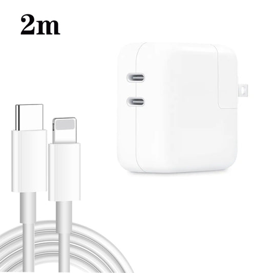 35W PD3.0 USB-C / Type-C Dual Port Charger with 2m Type-C to 8 Pin Data Cable, US Plug - USB Charger by PMC Jewellery | Online Shopping South Africa | PMC Jewellery | Buy Now Pay Later Mobicred