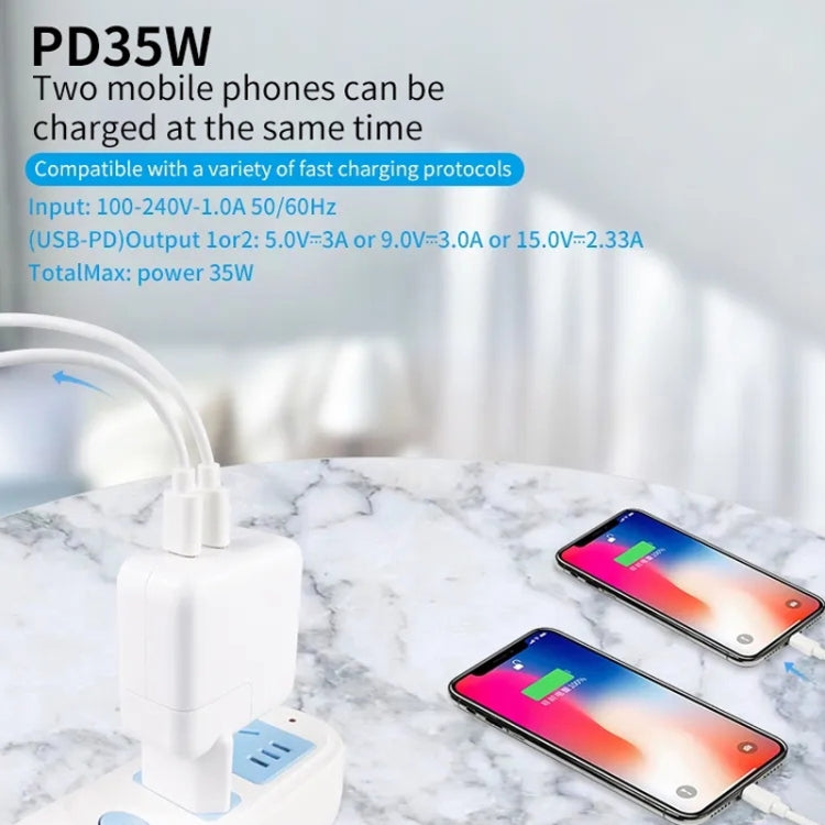 35W PD3.0 USB-C / Type-C Dual Port Charger with 1m Type-C to 8 Pin Data Cable, EU Plug - USB Charger by PMC Jewellery | Online Shopping South Africa | PMC Jewellery | Buy Now Pay Later Mobicred