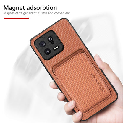 For Xiaomi 13 Carbon Fiber Leather Card Magsafe Phone Case(Brown) - 13 Cases by PMC Jewellery | Online Shopping South Africa | PMC Jewellery