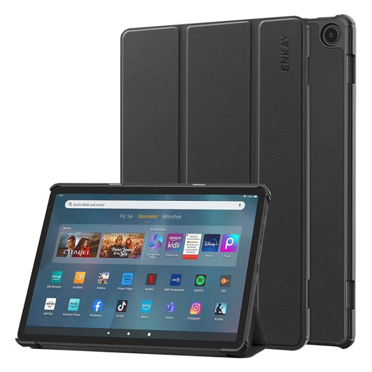 For Amazon Fire Max 11 ENKAY Tri-fold Custer Texture Leather Smart Tablet Case(Black) - Amazon by ENKAY | Online Shopping South Africa | PMC Jewellery | Buy Now Pay Later Mobicred