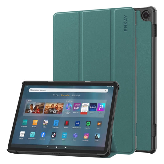 For Amazon Fire Max 11 ENKAY Tri-fold Custer Texture Leather Smart Tablet Case(Dark Green) - Amazon by ENKAY | Online Shopping South Africa | PMC Jewellery | Buy Now Pay Later Mobicred