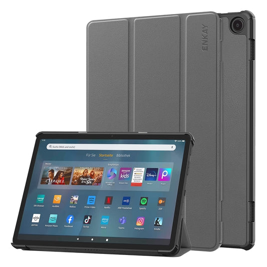 For Amazon Fire Max 11 ENKAY Tri-fold Custer Texture Leather Smart Tablet Case(Grey) - Amazon by ENKAY | Online Shopping South Africa | PMC Jewellery | Buy Now Pay Later Mobicred