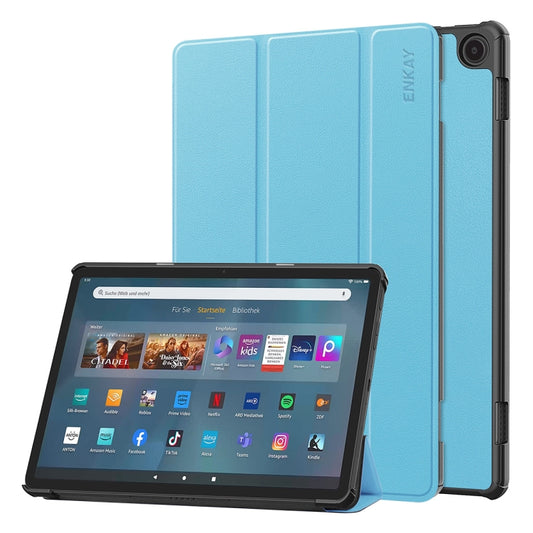 For Amazon Fire Max 11 ENKAY Tri-fold Custer Texture Leather Smart Tablet Case(Light Blue) - Amazon by ENKAY | Online Shopping South Africa | PMC Jewellery | Buy Now Pay Later Mobicred