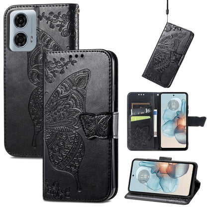 For Motorola Moto G24 Power Butterfly Love Flower Embossed Leather Phone Case(Black) - Motorola Cases by PMC Jewellery | Online Shopping South Africa | PMC Jewellery | Buy Now Pay Later Mobicred