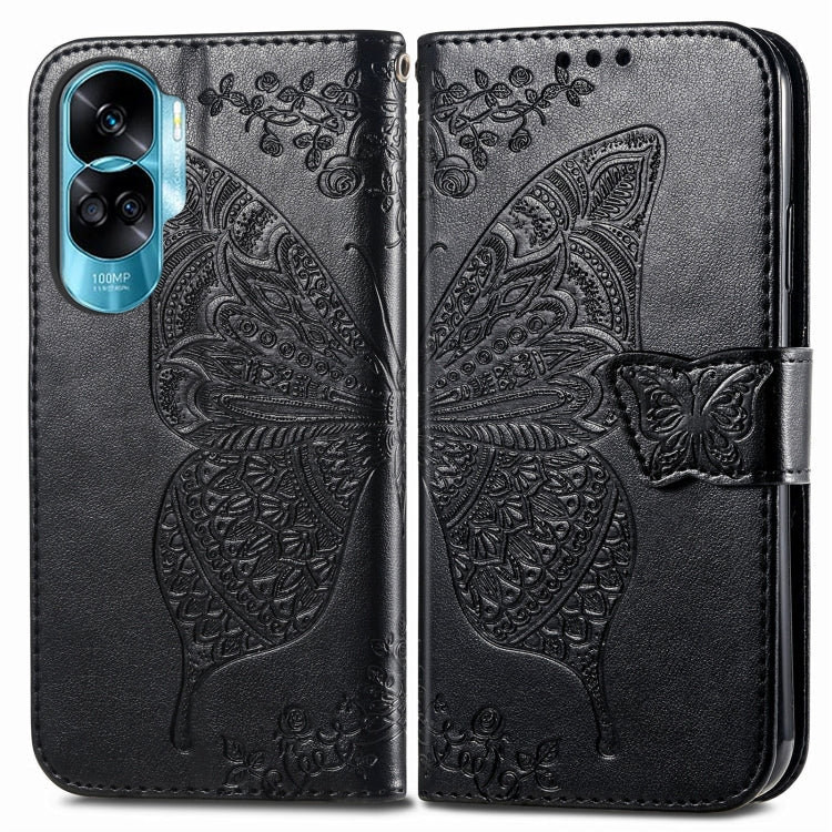 For Honor 90 Lite Butterfly Love Flower Embossed Leather Phone Case(Black) - Huawei Cases by PMC Jewellery | Online Shopping South Africa | PMC Jewellery