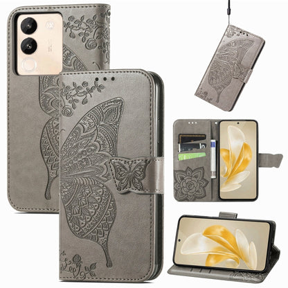 For vivo X100 Butterfly Love Flower Embossed Leather Phone Case(Gray) - X100 Cases by imak | Online Shopping South Africa | PMC Jewellery | Buy Now Pay Later Mobicred