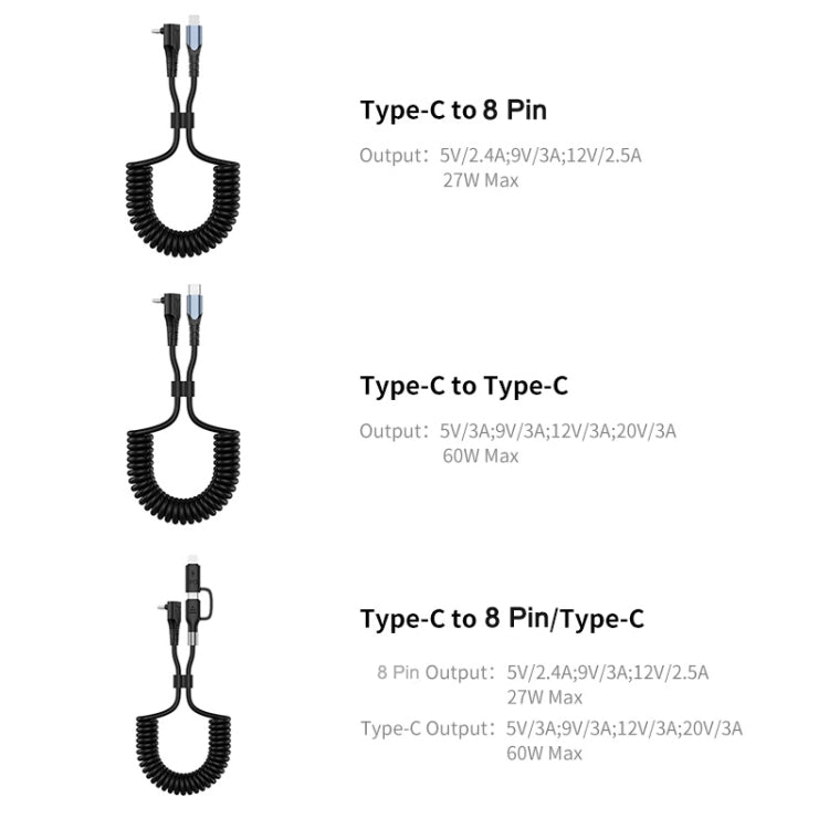 ENKAY PD 27W Type-C to 8 Pin 3A Elbow Expansion Spring Coiled Fast Chrging Data Cable, Length: 1.5m - 2 in 1 Cable by ENKAY | Online Shopping South Africa | PMC Jewellery | Buy Now Pay Later Mobicred