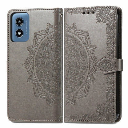 For Motorola Moto G Play 2024 Mandala Flower Embossed Leather Phone Case(Gray) - Motorola Cases by PMC Jewellery | Online Shopping South Africa | PMC Jewellery | Buy Now Pay Later Mobicred