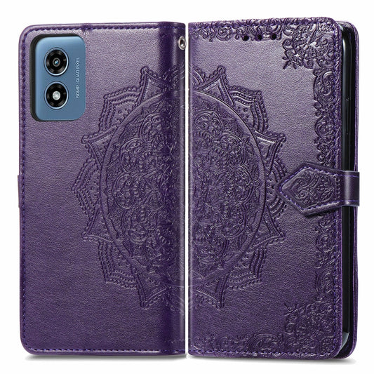 For Motorola Moto G Play 2024 Mandala Flower Embossed Leather Phone Case(Purple) - Motorola Cases by PMC Jewellery | Online Shopping South Africa | PMC Jewellery | Buy Now Pay Later Mobicred