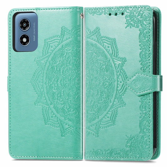 For Motorola Moto G Play 2024 Mandala Flower Embossed Leather Phone Case(Green) - Motorola Cases by PMC Jewellery | Online Shopping South Africa | PMC Jewellery | Buy Now Pay Later Mobicred