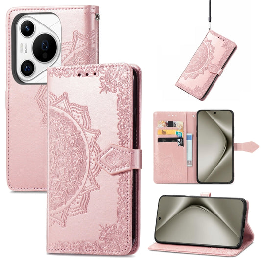 For Huawei Pura 70 Mandala Flower Embossed Leather Phone Case(Rose Gold) - Huawei Cases by PMC Jewellery | Online Shopping South Africa | PMC Jewellery | Buy Now Pay Later Mobicred