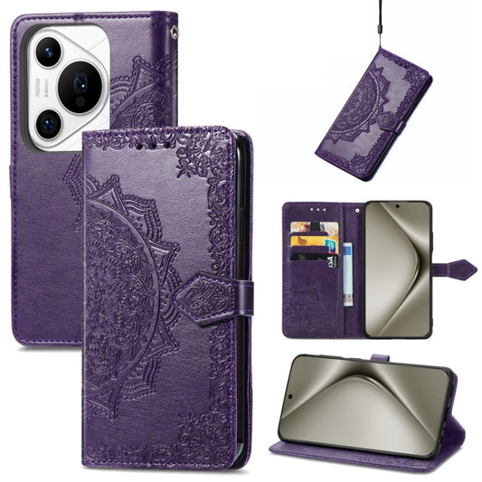 For Huawei Pura 70 Pro Mandala Flower Embossed Leather Phone Case(Purple) - Huawei Cases by PMC Jewellery | Online Shopping South Africa | PMC Jewellery | Buy Now Pay Later Mobicred