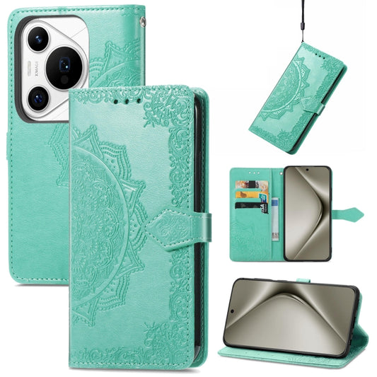 For Huawei Pura 70 Pro Mandala Flower Embossed Leather Phone Case(Green) - Huawei Cases by PMC Jewellery | Online Shopping South Africa | PMC Jewellery | Buy Now Pay Later Mobicred