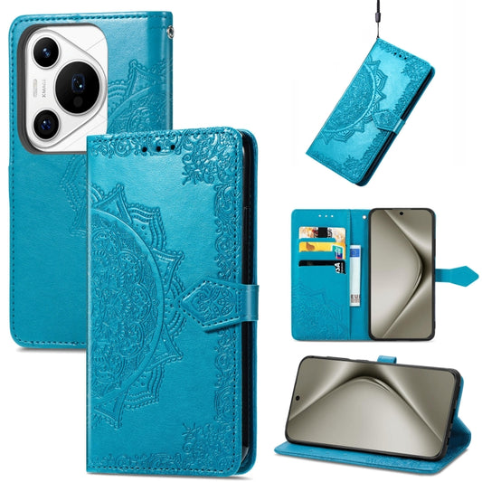 For Huawei Pura 70 Pro Mandala Flower Embossed Leather Phone Case(Blue) - Huawei Cases by PMC Jewellery | Online Shopping South Africa | PMC Jewellery | Buy Now Pay Later Mobicred