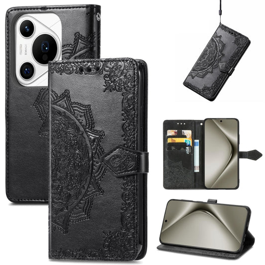 For Huawei Pura 70 Pro+ Mandala Flower Embossed Leather Phone Case(Black) - Huawei Cases by PMC Jewellery | Online Shopping South Africa | PMC Jewellery | Buy Now Pay Later Mobicred