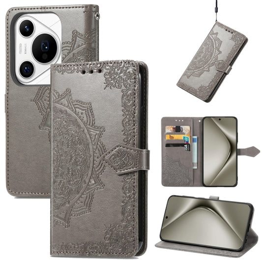 For Huawei Pura 70 Ultra Mandala Flower Embossed Leather Phone Case(Gray) - Huawei Cases by PMC Jewellery | Online Shopping South Africa | PMC Jewellery | Buy Now Pay Later Mobicred