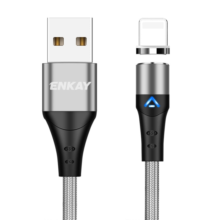 ENKAY 3A USB to 8 Pin Magnetic Fast Charging Data Cable with LED Light, Length:2m(Silver) - Charging Cable & Head by ENKAY | Online Shopping South Africa | PMC Jewellery | Buy Now Pay Later Mobicred