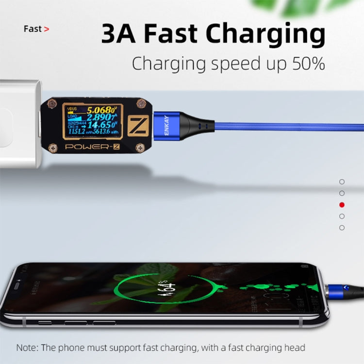 ENKAY 3A USB to 8 Pin Magnetic Fast Charging Data Cable with LED Light, Length:2m(Blue) - Charging Cable & Head by ENKAY | Online Shopping South Africa | PMC Jewellery | Buy Now Pay Later Mobicred