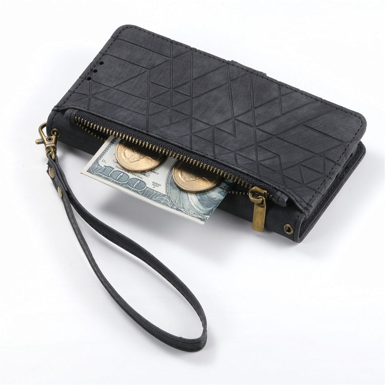 For iPhone 13 Pro Geometric Zipper Wallet Side Buckle Leather Phone Case(Black) - free shipping - PMC TechLife - Order now!
