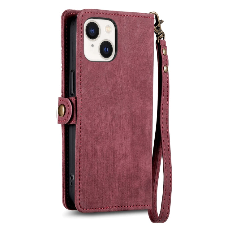 For iPhone 15 Geometric Zipper Wallet Side Buckle Leather Phone Case(Red) - free shipping - PMC TechLife - Order now!
