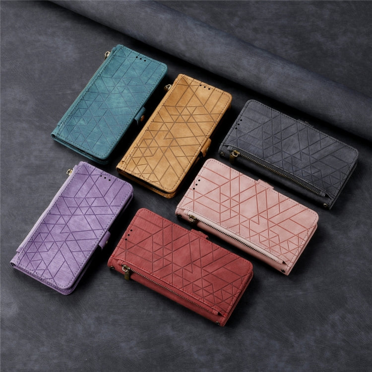 For iPhone 11 Pro Max Geometric Zipper Wallet Side Buckle Leather Phone Case(Brown) - free shipping - PMC TechLife - Order now!