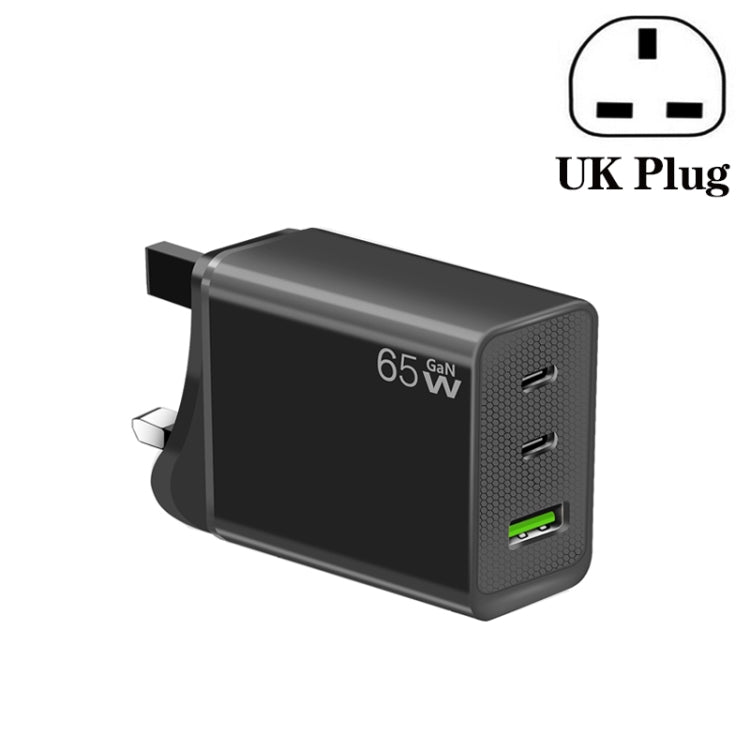 GaN PD65W Type-C x 2 + USB3.0 Laptop Adapter ,EU Plug(Black) - USB Charger by PMC Jewellery | Online Shopping South Africa | PMC Jewellery | Buy Now Pay Later Mobicred