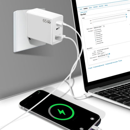 GaN PD65W Type-C x 2 + USB3.0 Charger with Type-C to Type-C Data Cable ,US Plug(White) - USB Charger by PMC Jewellery | Online Shopping South Africa | PMC Jewellery | Buy Now Pay Later Mobicred