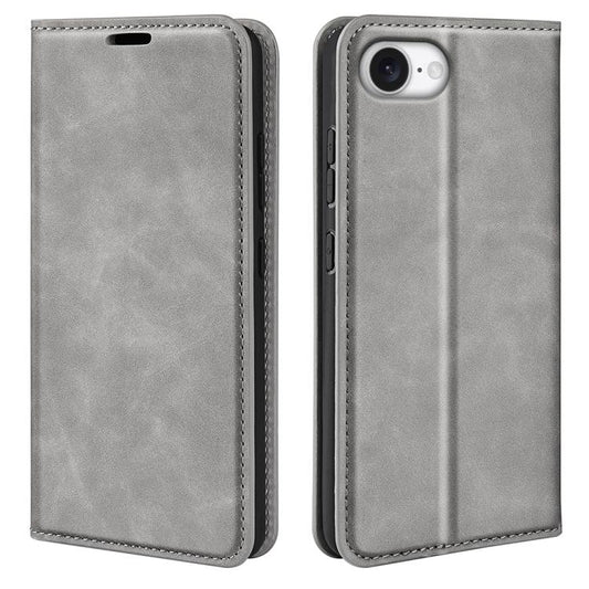 For iPhone 16e Retro-skin  Magnetic Suction Leather Phone Case(Grey) - iPhone 16e Cases by PMC Jewellery | Online Shopping South Africa | PMC Jewellery | Buy Now Pay Later Mobicred