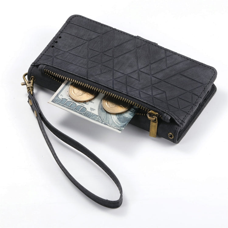 For Samsung Galaxy A30 Geometric Zipper Wallet Side Buckle Leather Phone Case(Black) - free shipping - PMC TechLife - Order now!