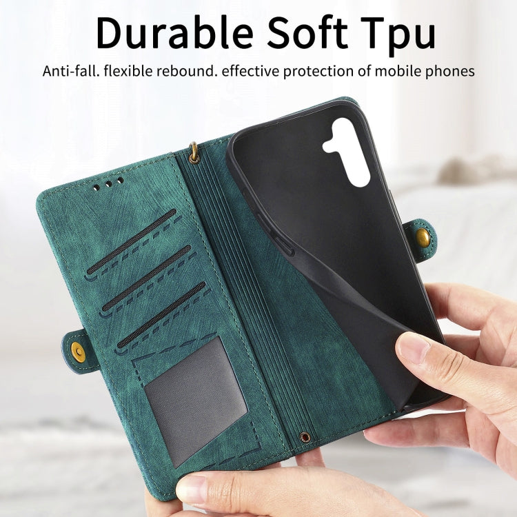 For Samsung Galaxy A12 Geometric Zipper Wallet Side Buckle Leather Phone Case(Green) - free shipping - PMC TechLife - Order now!