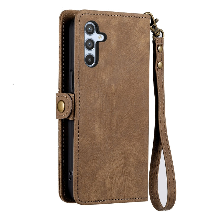For Samsung Galaxy A42 5G Geometric Zipper Wallet Side Buckle Leather Phone Case(Brown) - free shipping - PMC TechLife - Order now!