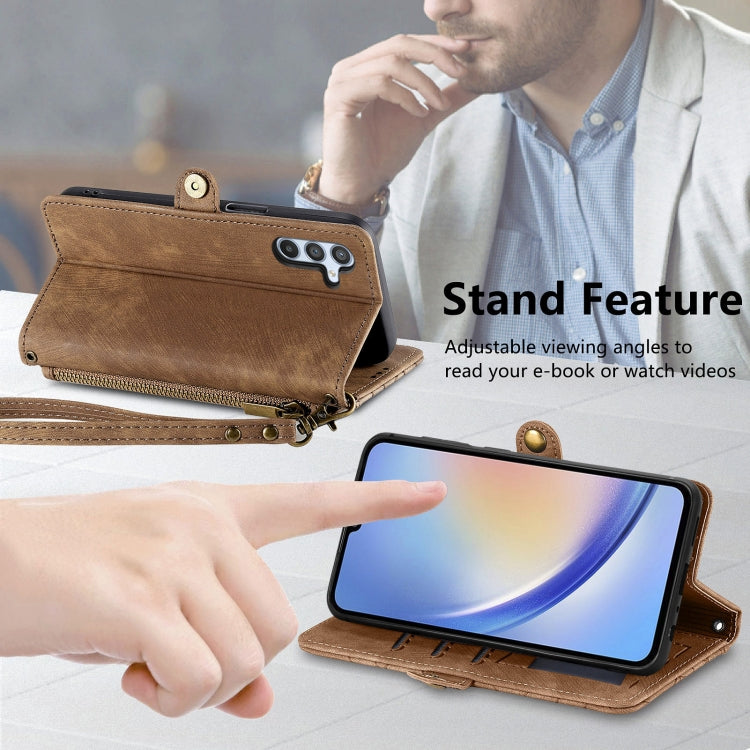 For Samsung Galaxy A32 4G Geometric Zipper Wallet Side Buckle Leather Phone Case(Brown) - free shipping - PMC TechLife - Order now!