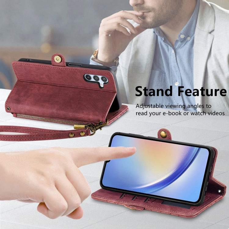 For Samsung Galaxy A22 5G Geometric Zipper Wallet Side Buckle Leather Phone Case(Red) - free shipping - PMC TechLife - Order now!