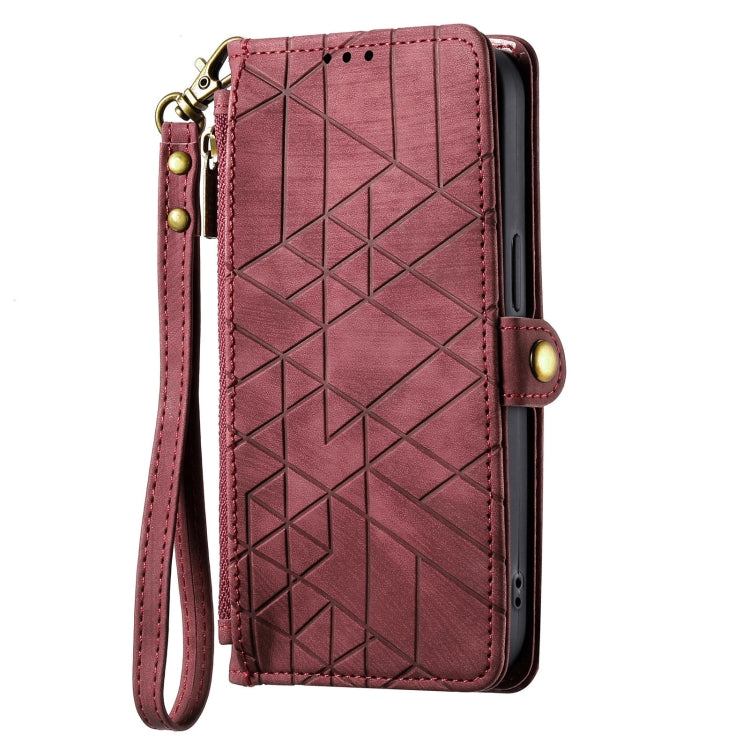 For Samsung Galaxy A54 5G Geometric Zipper Wallet Side Buckle Leather Phone Case(Red) - free shipping - PMC TechLife - Order now!