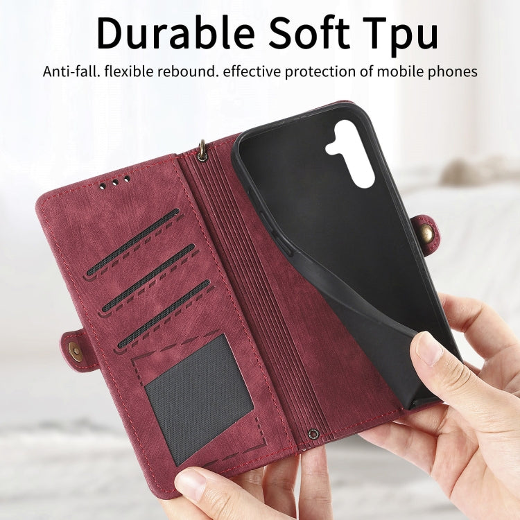 For Samsung Galaxy A14 4G Geometric Zipper Wallet Side Buckle Leather Phone Case(Red) - free shipping - PMC TechLife - Order now!