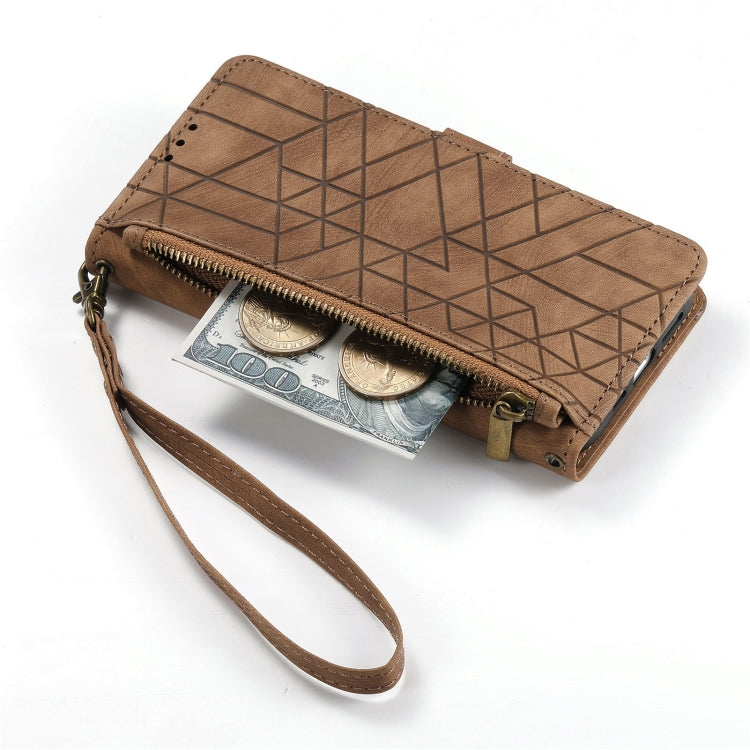 For Samsung Galaxy A34 5G Geometric Zipper Wallet Side Buckle Leather Phone Case(Brown) - free shipping - PMC TechLife - Order now!