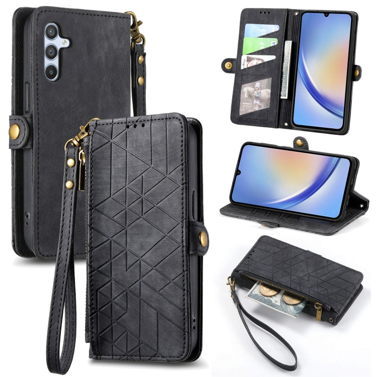 For Samsung Galaxy A34 5G Geometric Zipper Wallet Side Buckle Leather Phone Case(Black) - free shipping - PMC TechLife - Order now!