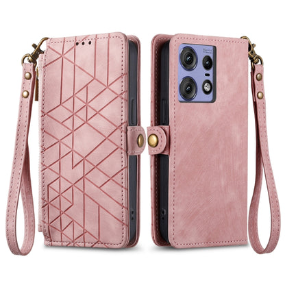 For Motorola Edge 50 Pro Geometric Zipper Wallet Side Buckle Leather Phone Case(Pink) - Motorola Cases by PMC Jewellery | Online Shopping South Africa | PMC Jewellery | Buy Now Pay Later Mobicred